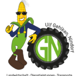 Logo mit einem gezeichneten Maiskolben-Charakter in cooler Pose.
